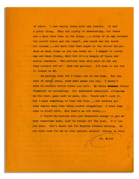 Hunter Thompson Letter From 1966 Regarding ''Hell's Angels'' -- ''...Of course I still expect to be jerked down and violated at any moment...like maybe they'll cancel publication for no reason...''